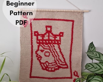 Queen of Hearts Tapestry Crochet / Beginner Friendly Boho Fabric Hanging Digital Download Pattern
