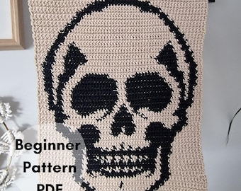 Halloween Goth Skull Crochet Tapestry/ Beginner Friendly Wall Hanging Digital Download Pattern.