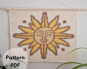 Sun Crochet Tapestry Pattern | Celestial Digital Download | Solar PDF | Bright Sunshine Decor | Beginner Friendly Cosmic Wall Hanging.