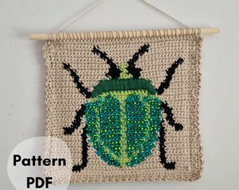 Beatle Beaded Crochet Pattern Boho Tapestry | Digital Download.