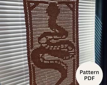 Filet Crochet Snake Tapestry | Gothic Wall Hanging Lace Chart | Serpent Mesh Grid Banner Witchy Home Decor | Digital PDF