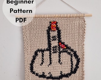 Middle Finger Tapestry Crochet Pattern | Beaded Wall Hanging | Funny Crochet Gift | Beginner Pattern.