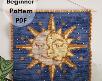 Eclipse Wall Hanging Tapestry Crochet Pattern Digital Download/Beginner Friendly Astronomy Decor/Astrology Gifts