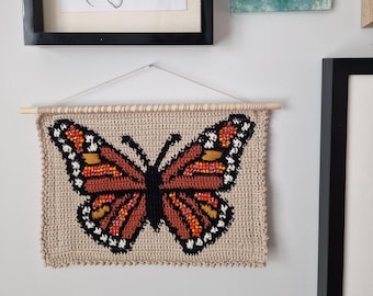 Monarch Butterfly Pattern Tapestry Crochet Wall Hanging | Cottagecore Craft Graphgan Chart | Digital PDF Graphgan