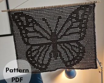 Monarch Butterfly Filet Crochet Wall Hanging | Cottege Core Tapestry Decor | Nature Inspired Digital Download PDF | Bohemian Insect Pattern.