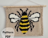 Bee Beaded Crochet Wall Hanging Boho Tapestry | Digital Download