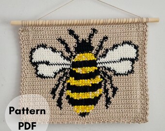 Bee Beaded Crochet Wall Hanging Boho Tapestry | Digital Download