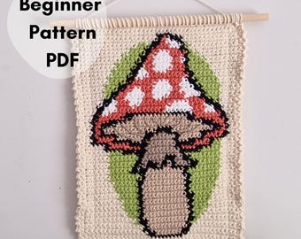 Mushroom Tapestry Crochet Fabric Wall Art Pattern/ Beginner Friendly Digital Download/Boho Cottage Core