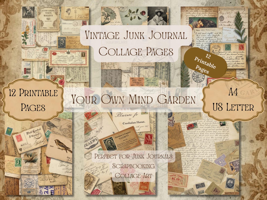 Vintage Junk Journal Collage Sheets, Printable Ephemera Paper Pack ...