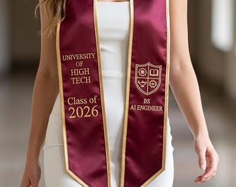 Custom Embroidered Text Logo Graduation Stole, Personalized Graduation Embroidered Sash with Name, Class of 2026 Graduation Stole