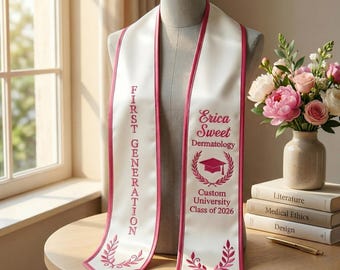 Custom Embroidered Graduation Stole, First Generation Graduation Stole, Personalized Grad Sash, College Graduate Stole, Class Of 2026 Sash