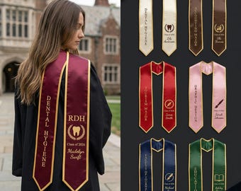 Étole de remise des diplômes universitaires brodée personnalisée pour femmes, ceinture personnalisée pour diplômés de la promotion 2026, étole personnalisée avec logo pour nom, cadeau de remise des diplômes