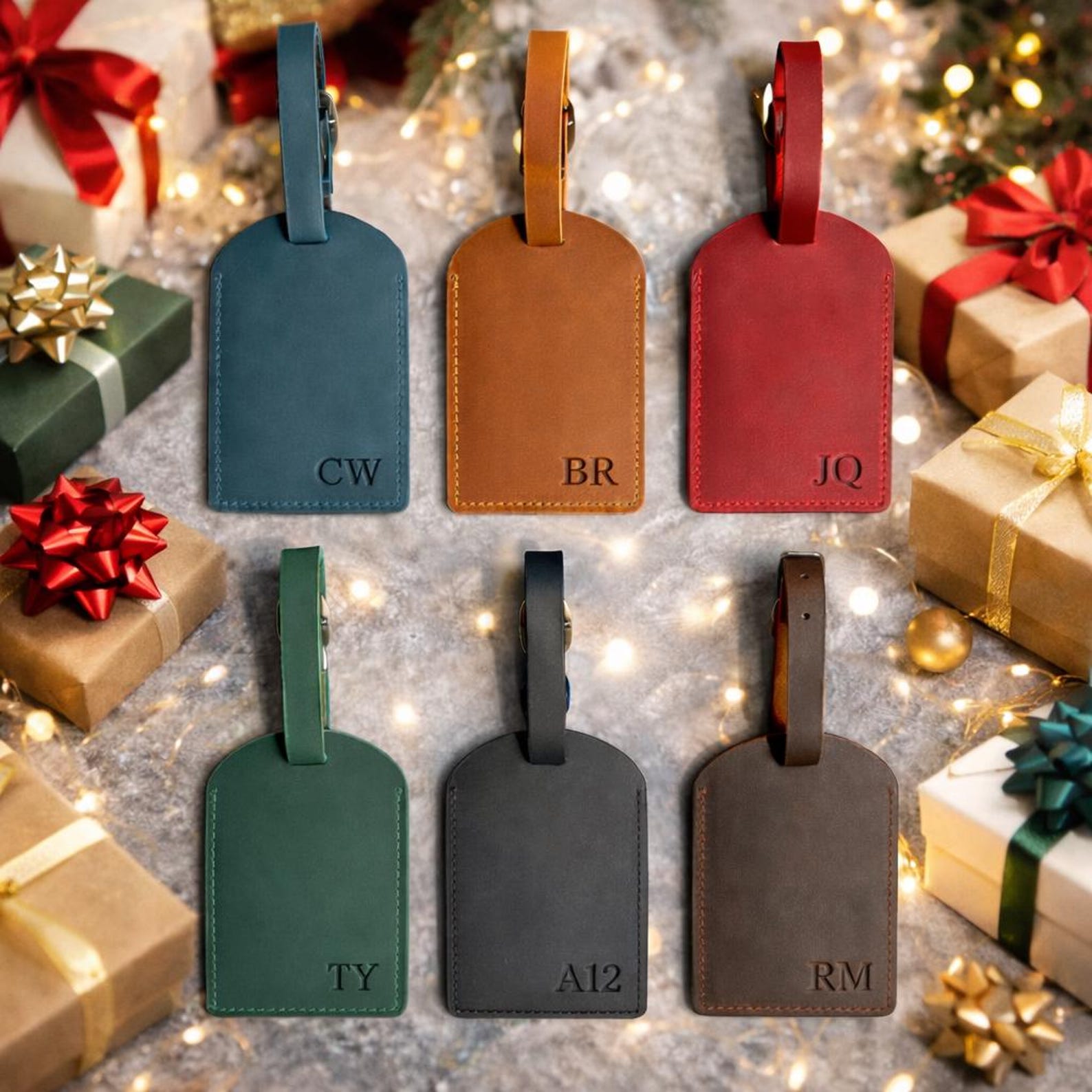 Personalized Leather Luggage Tag - Green, Initials