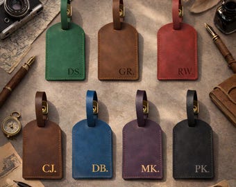 Personalized Leather Luggage Tag,Custom Name/Initials,Luxury Travel Accessory,Laser Engraved or Hot Stamped Gold/Silver,Travel Gift