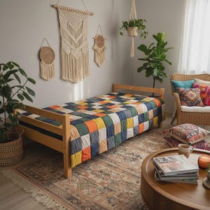 Warm Winter Quilt 200 gsm, 100% Cotton Patchwork Blanket, Bedspread, Thick Cozy Comforter, Handmade Bedding, Home Decor