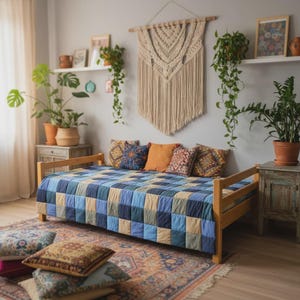 Handmade Patchwork Quilt, 100% Cotton, Lightweight Bedspread Throw, Sofa Cover