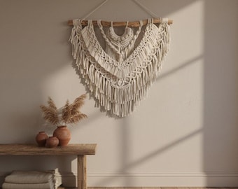 Large Macrame Wall Hanging, Boho Wall Decor, Handmade Cotton Tapestry, Rustic Bohemian Wall Art, Neutral Fiber Art, Gift