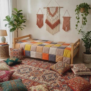 Handmade Patchwork Quilt, 100% Cotton, Lightweight Bedspread Throw, Sofa Cover