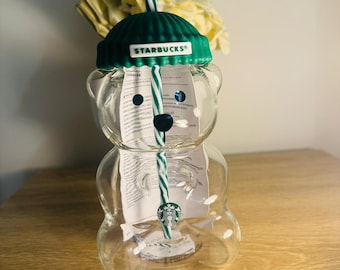 Bear Glass Cold Cup with Straw, Starbucks Inspired Tumbler, Iced Coffee Drinkware