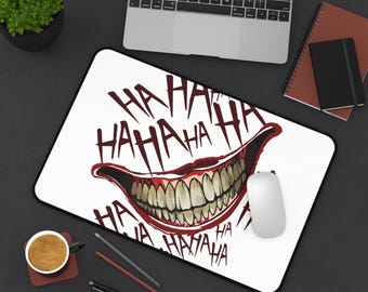 Grinning Joker Smile Desk Mat | Creepy Laughing Mouth Gaming Mousepad