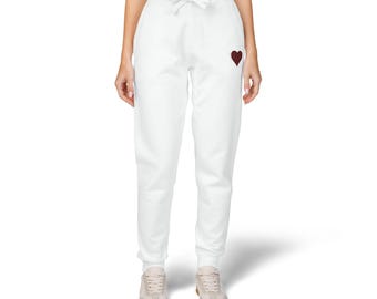 Red Sequin Heart Embroidery Sweatpants | Fleece Joggers