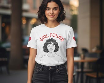 Girl Power Portrait Tee | Feminist Slogan Shirt, Heart Sleeve Graphics