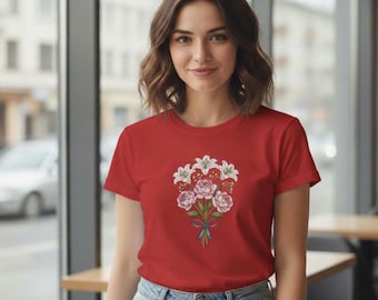 Pink Rose Bouquet T-Shirt | Floral Bouquet Tee