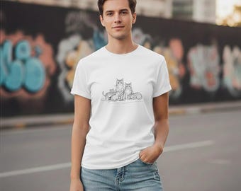 Sketch Cat Family Tee | Mom, Dad & Kittens Illustration