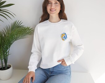Yin Yang Koi Fish Sweatshirt | Minimal Chest Graphic, Sleeve Script