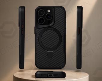 Luxury Carbon Fiber Magnetic Phone Case with Metal Ring Stand Shockproof Protective Cover