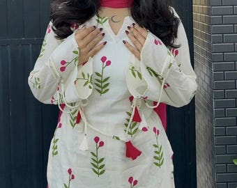 Floral Cotton Farshi Salwar Kurta Set | Indian Pakistani Ethnic Festive Outfit