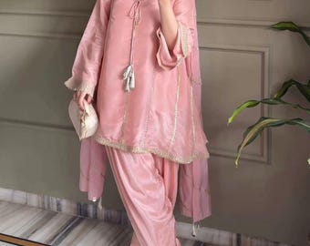 Blush Pink Farshi Salwar Kameez Set with Dupatta, Pakistani Ethnic Outfit