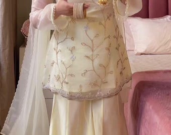 Ivory Embroidered Kurta Sharara Set with Dupatta | Festive Indian Ethnic Wear