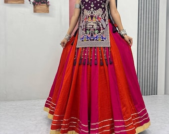 Navratri Lehenga Choli Set, Pink Orange Traditional Festival Garba Dress Fully Stitched