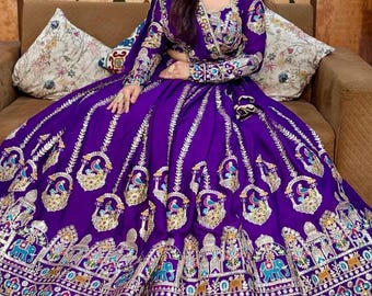 Purple Embroidered Wedding Lehenga, Traditional Bridal Indian Outfit, Festive Reception Dress