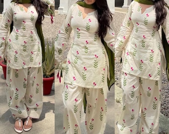 Floral Cotton Farshi Salwar Kurta Set | Indian Pakistani Ethnic Festive Outfit