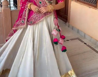 Pink Ivory Lehenga Choli Set, Embroidered Dupatta, Indian Wedding Outfit, Festive Ethnic Wear