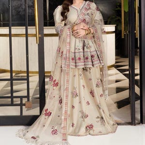 peplum dress pattern pakistan Maroon red long peplum Dress Farshi Gaharara Dress Special Shopping World