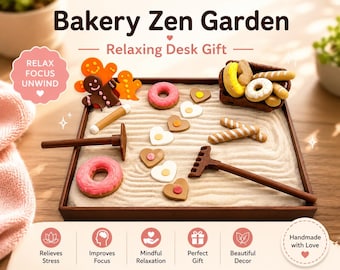 Bakery Zen Garden – Mini Doughnuts, Gingerbread, Rake, Desk Decor Set
