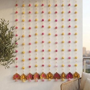 Decorazione di sfondo con fiore di loto in MDF e perline / Decorazione murale indiana / Decorazione Haldi Mehndi / Decorazione floreale festiva / Decorazione per mandap e feste