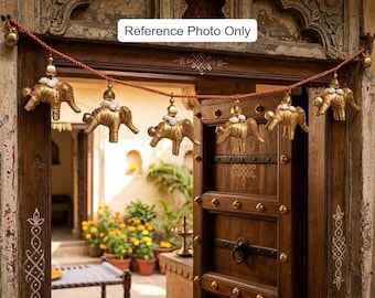 Elefante decorativo Rajasthani Bandarwal con cascabeles y conchas para la decoración de la entrada del hogar/cenefa de puerta/fondo festivo para bodas e inauguraciones de casas