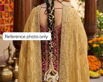 Unique Gota Work Pearl Tassel Paranda For Women,Stylish Braid Hair Accessories, Heavy Chutlia For Punjabi Outfit, Punjabi Kudi Gifting