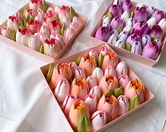 Handmade Zephyr Flower Treats – Marshmallow Tulip Candies, Edible Floral Gift, Vegetarian Meringue Sweets