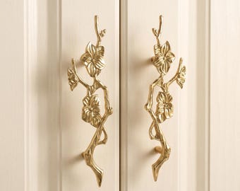 Floral Cabinet Handles Drawer Pulls Nature Inspired Furniture Hardware Cupboard Handles Decorative Pulls Dresser Drawer Home Decor Upgrade