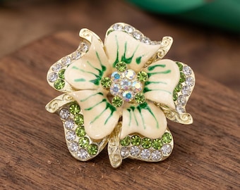 Broche vintage de flor verde, broche floral de aleación de zinc para solapa, broche botánico retro para bufanda, elegante accesorio para abrigo o suéter.