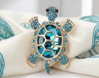 Broche de tortuga brillante, broche de tortuga con diamantes de imitación, lindo broche de solapa vintage para blazer, bufanda, sombrero, bolso, regalo de joyería de animales