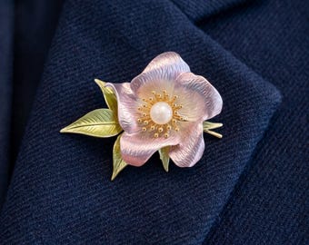 Ręcznie robiona broszka z kwiatem z emalii, vintage'owa broszka z motywem kwiatowym, elegancka broszka na klapę dla kobiet, wiosenny prezent biżuteryjny