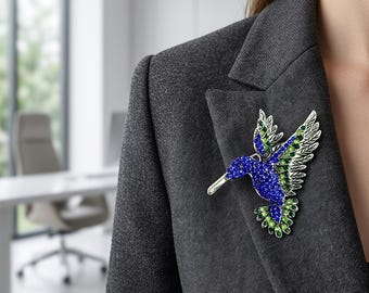 Broche de colibrí colorido hecho a mano, broche de solapa de pájaro con cristales y diamantes de imitación brillantes, joyería de animales estilo esmalte, regalo para mujer.