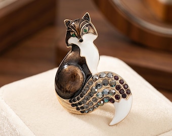 Broche elegante de zorro hecho a mano, lindo pin de solapa de animal para abrigo, blazer, suéter, bufanda, insignia de zorro del bosque, regalo para ella.