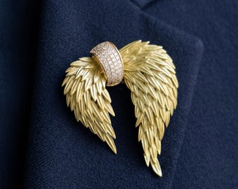 Broche de alas brillantes, broche de cristal con forma de ala de ángel, broche elegante y llamativo para abrigo, blazer o bufanda, accesorio de joyería nupcial, regalo de aniversario.